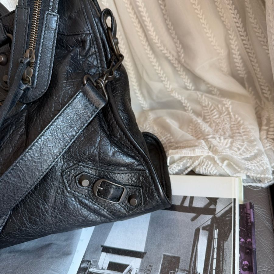 巴黎世家 BALENCIAGA 機車包 classic City Bag 黑色皮革 肩背包 側背包 托特包 男女合用-12