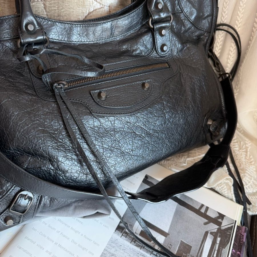 巴黎世家 BALENCIAGA 機車包 classic City Bag 黑色皮革 肩背包 側背包 托特包 男女合用-14