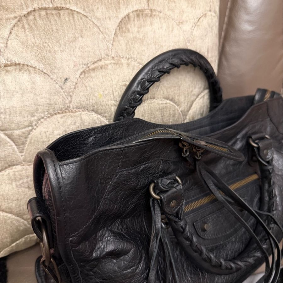 巴黎世家 BALENCIAGA 機車包 classic City Bag 黑色皮革 肩背包 側背包 托特包 男女合用-23