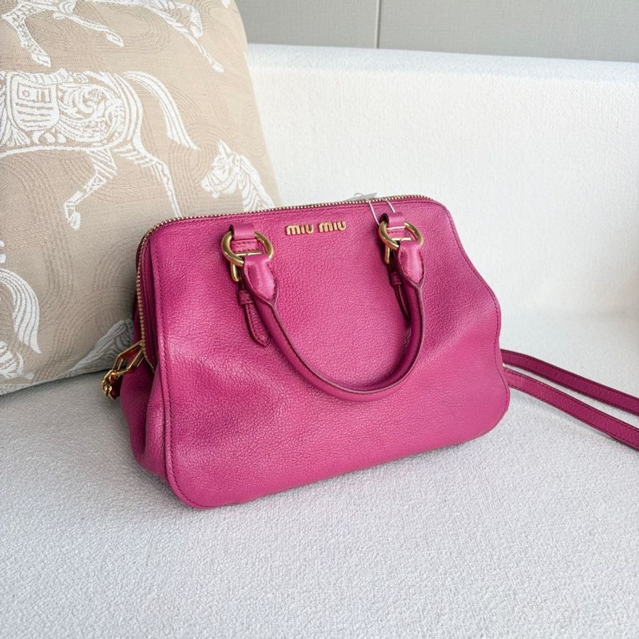 MiuMiu全皮手提斜背包
玫紅色金扣 牛皮-5