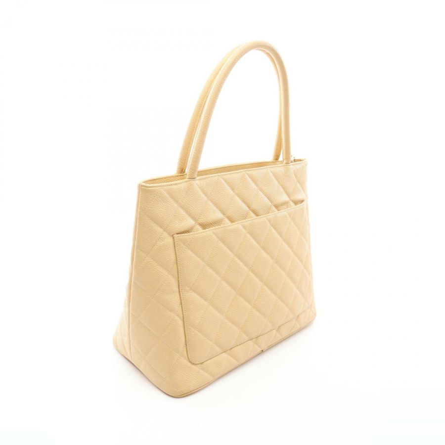 香奈兒 (CHANEL) Medallion 托特包 A01804 粒面小牛皮 米色 二手 女士-1