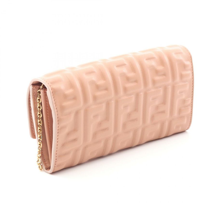FENDI FF logo 鏈條單肩包皮夾 8M0498AAJDF1SK3 皮革 粉紅色 新款 女士-1