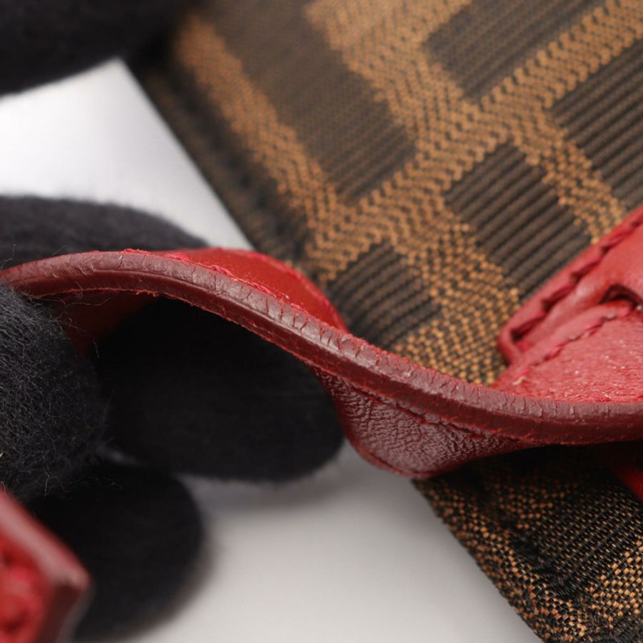 FENDI Zucca 2WAY 手提包 帆布 皮革 棕色 紅色 黑色 二手 女士-9