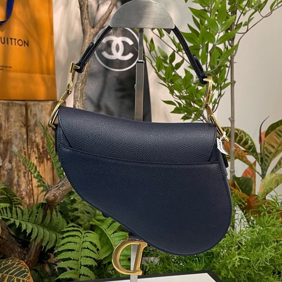 DIOR迪奧 Saddle 粒面 牛皮革 馬鞍包單肩手提包 深藍色 18年-1