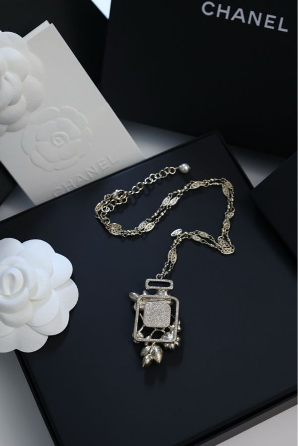 Chanel 22K5号香水瓶麦穗项链金色-2