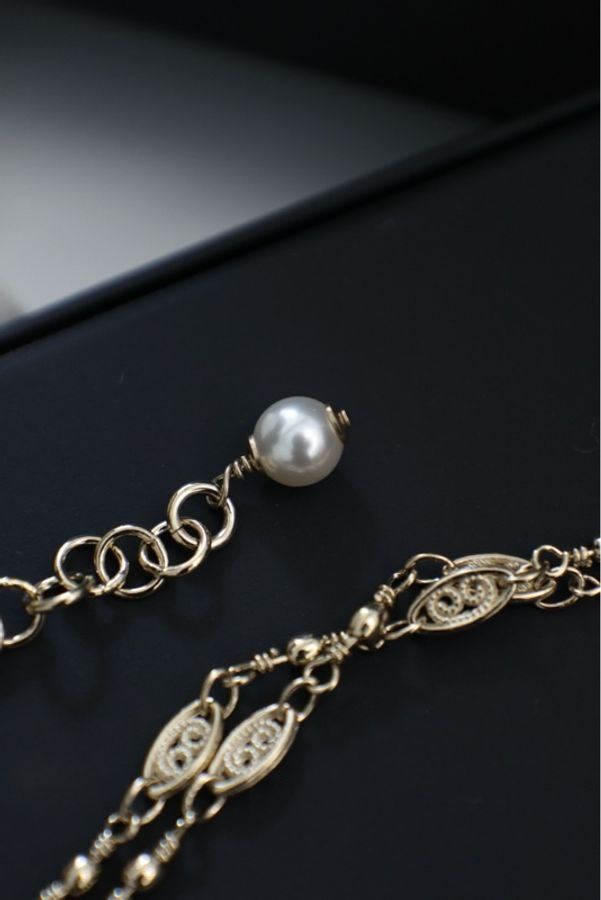Chanel 22K5号香水瓶麦穗项链金色-7