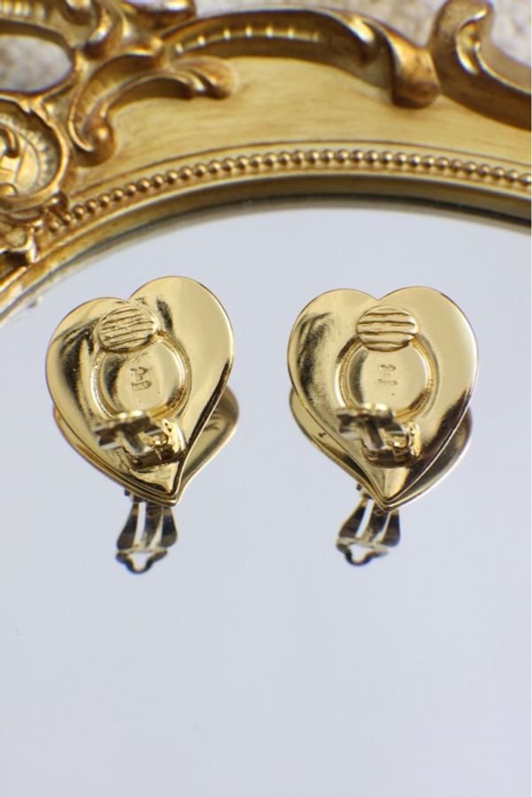 YSL素金爱心绿色琉璃耳夹-7