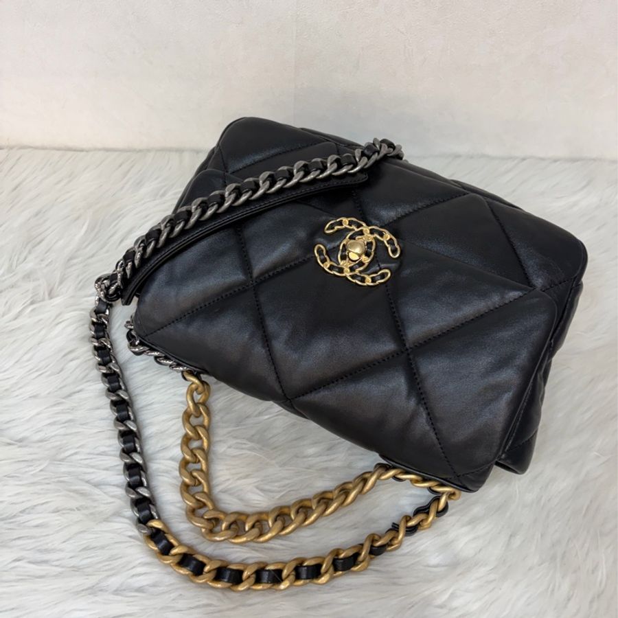 CHANEL AS1160 黑色 亮面小羊皮 羊皮 金鍊 銀鍊 手提包 斜背包 19 口蓋包-10
