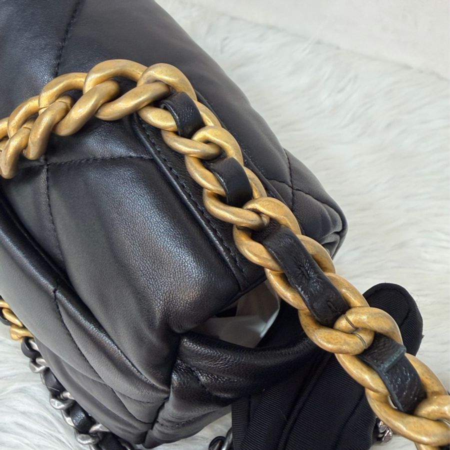 CHANEL AS1160 黑色 亮面小羊皮 羊皮 金鍊 銀鍊 手提包 斜背包 19 口蓋包-20