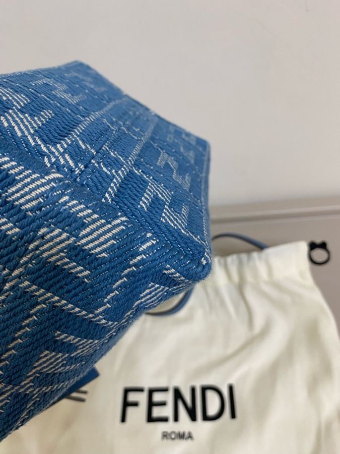 Fendi 迷你Roll藍色牛仔布手提斜背兩用包-10