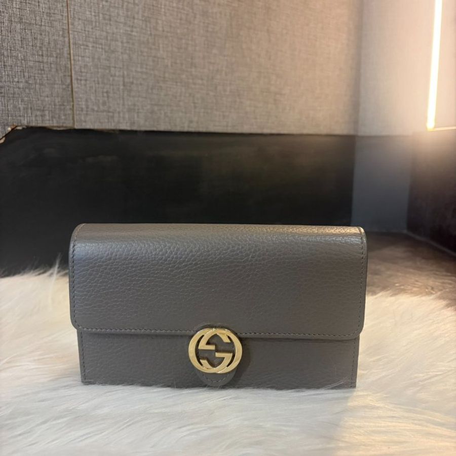 GUCCI 牛皮翻蓋WOC 鏈包 灰色-0