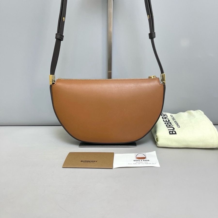 Burberry巴寶莉 98新 焦糖色拼色半月單肩斜挎包-1