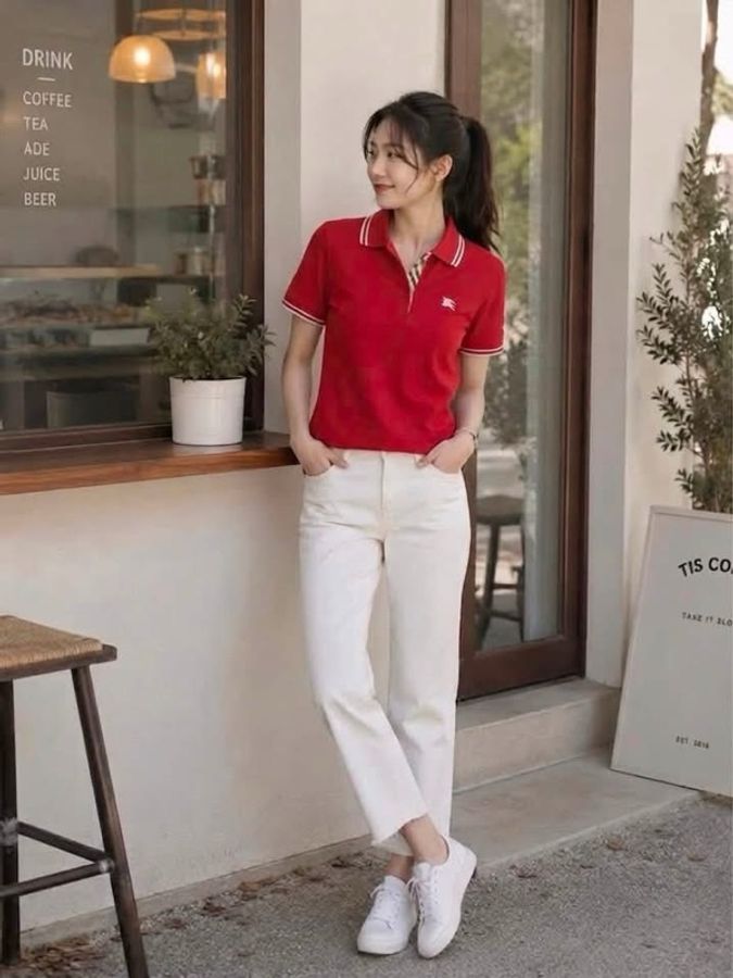 BURBERRY GOLF 線條滾邊戰馬POLO上衣 紅色-0