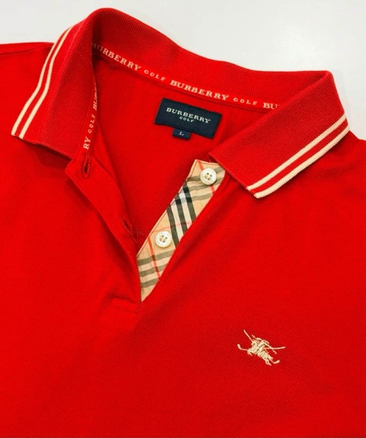BURBERRY GOLF 線條滾邊戰馬POLO上衣 紅色-5