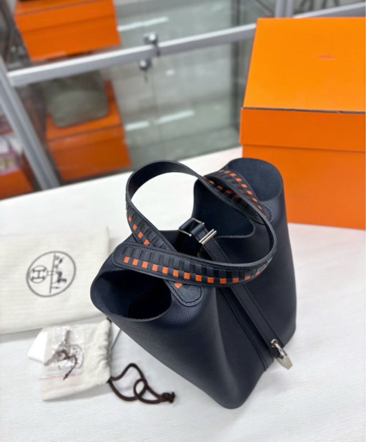 99新Hermes 愛馬仕 76靛藍菜籃子18，c刻，e皮 附件鎖具、塵袋、盒-2