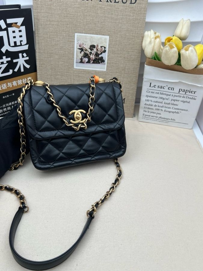 Chanel香奈兒鏈條手柄豆腐包黑金羊 斜挎包-0