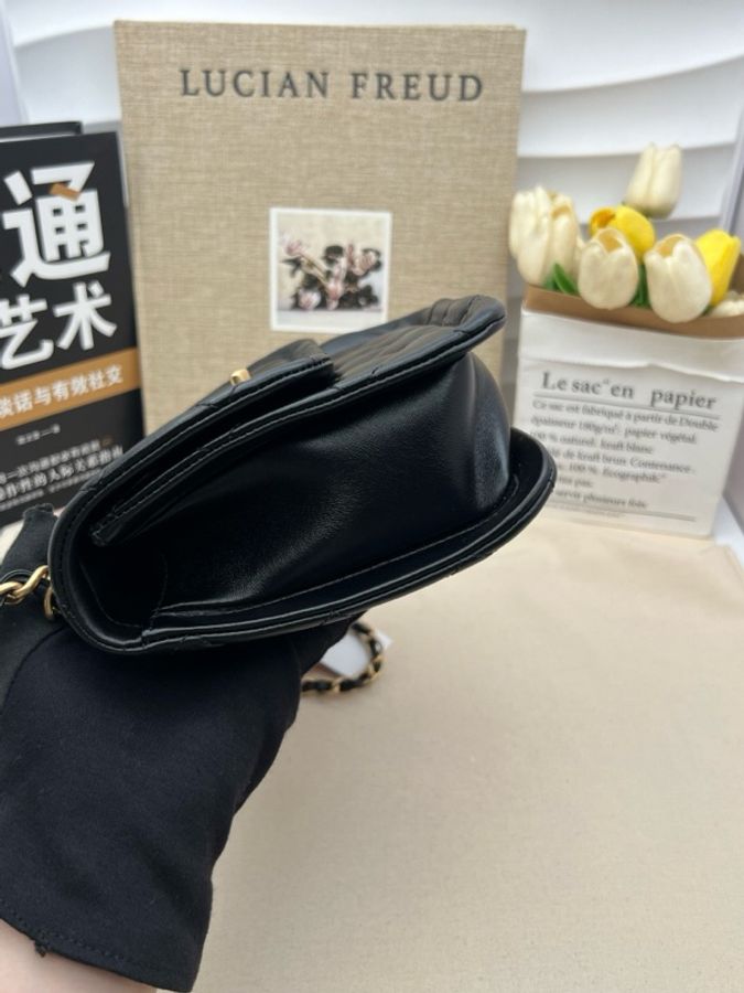 Chanel香奈兒鏈條手柄豆腐包黑金羊 斜挎包-4
