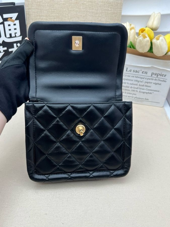 Chanel香奈兒鏈條手柄豆腐包黑金羊 斜挎包-7
