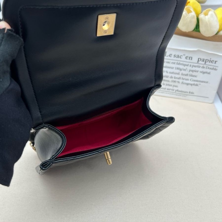 Chanel香奈兒鏈條手柄豆腐包黑金羊 斜挎包-8