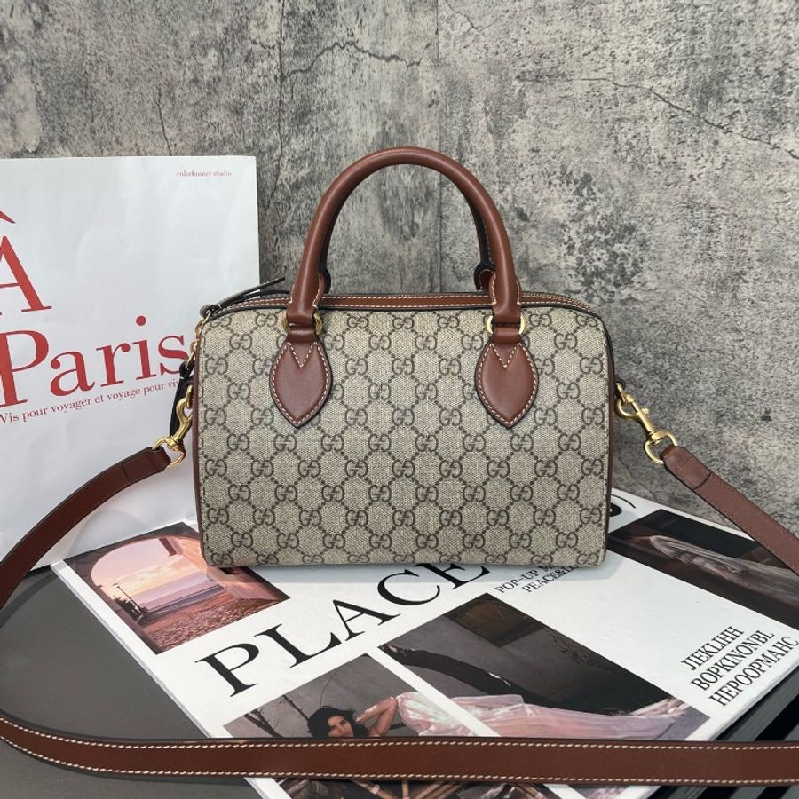 Gucci 波士頓 焦糖色 經典老花 自帶肩帶-2