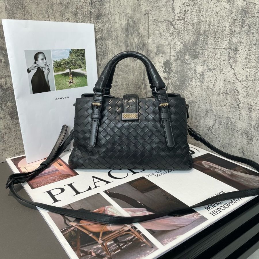Bottega Veneta BV Roma 羅馬系列編織包 黑色mini-2