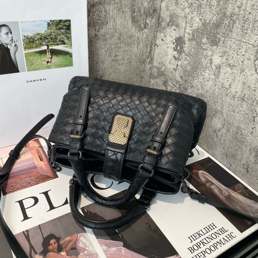 Bottega Veneta BV Roma 羅馬系列編織包 黑色mini-3