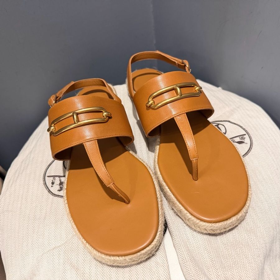 Hermès 愛馬仕 Roulis 豬鼻 Eloise 草編涼鞋 金棕色 39號-0