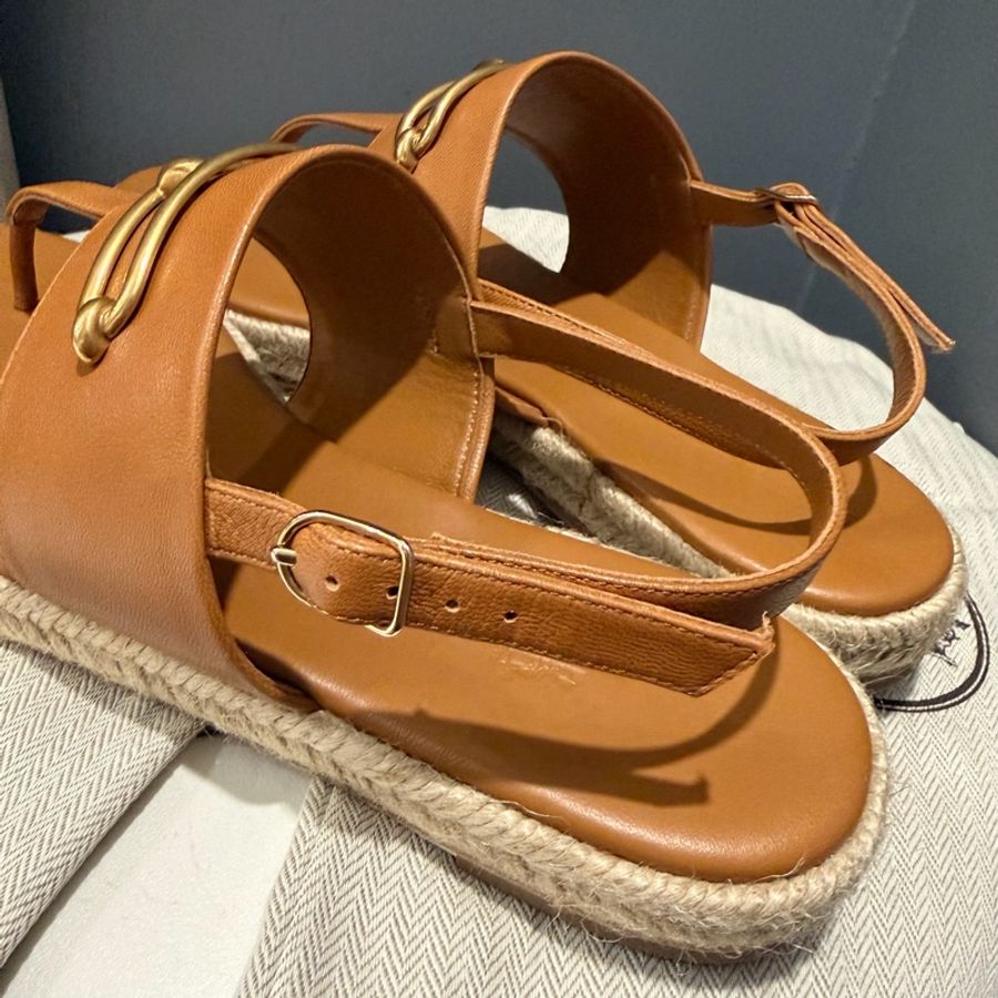 Hermès 愛馬仕 Roulis 豬鼻 Eloise 草編涼鞋 金棕色 39號-7