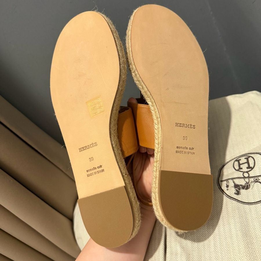 Hermès 愛馬仕 Roulis 豬鼻 Eloise 草編涼鞋 金棕色 39號-19