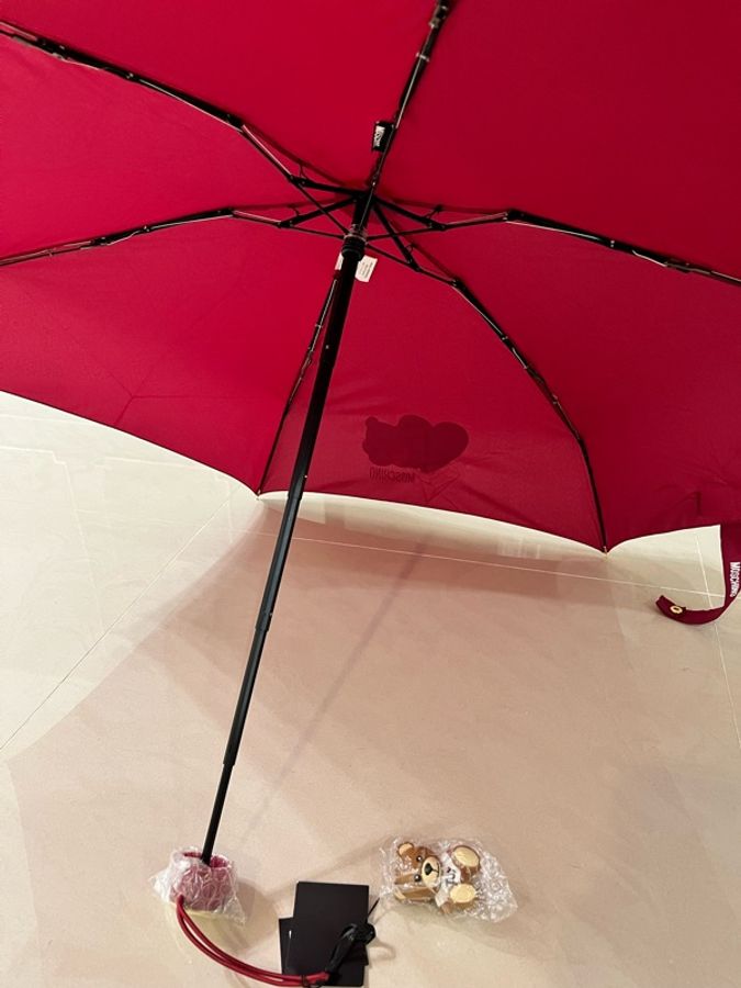 MOSCHINO(真品)《全新》Teddy Love 深紅色小熊折傘|附小熊吊飾・收納套・原廠吊牌-2