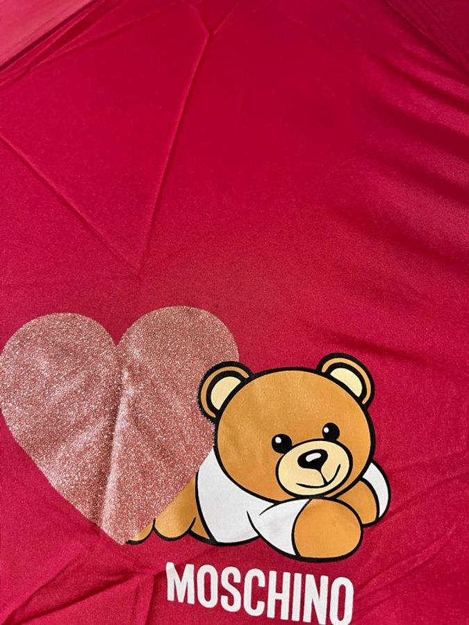MOSCHINO(真品)《全新》Teddy Love 深紅色小熊折傘|附小熊吊飾・收納套・原廠吊牌-5