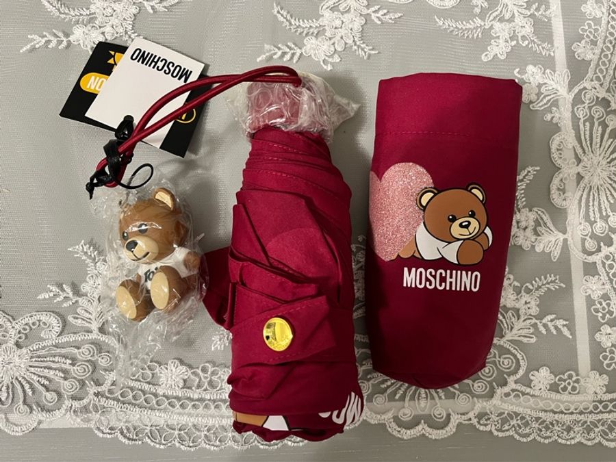 MOSCHINO(真品)《全新》Teddy Love 深紅色小熊折傘|附小熊吊飾・收納套・原廠吊牌-7
