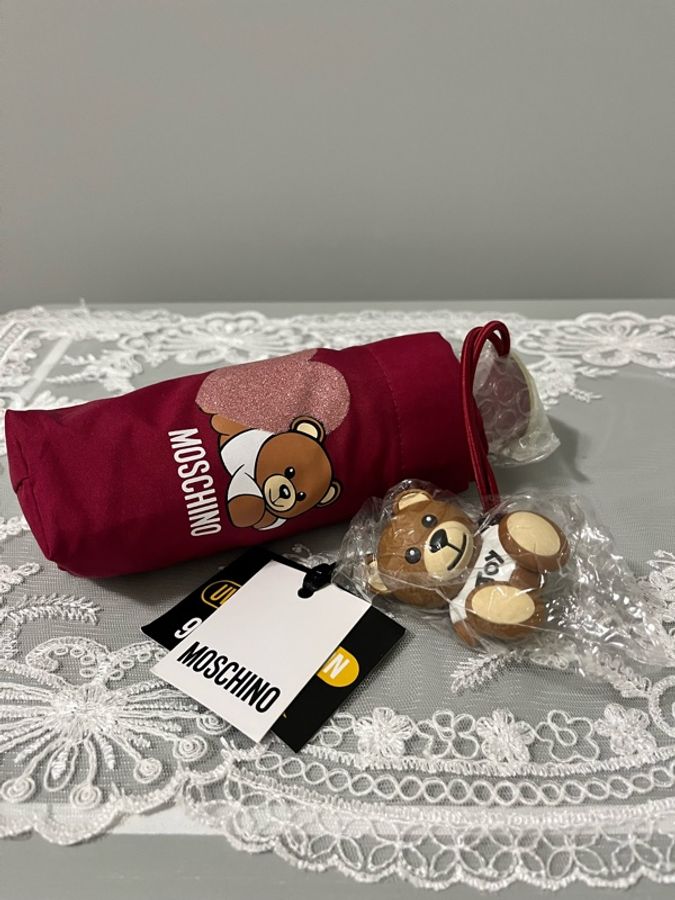 MOSCHINO(真品)《全新》Teddy Love 深紅色小熊折傘|附小熊吊飾・收納套・原廠吊牌-30