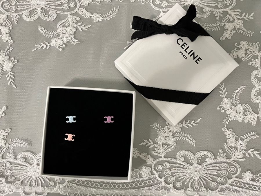 CELINE《全新》VIC Exclusive BABY 凱旋門三色耳釘套組|粉藍紫|限量收藏|全新全配-5