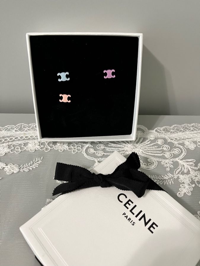CELINE《全新》VIC Exclusive BABY 凱旋門三色耳釘套組|粉藍紫|限量收藏|全新全配-6