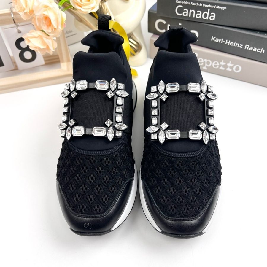 Roger Vivier RV 36.5碼 黑色鑽扣厚底運動鞋 98新-1