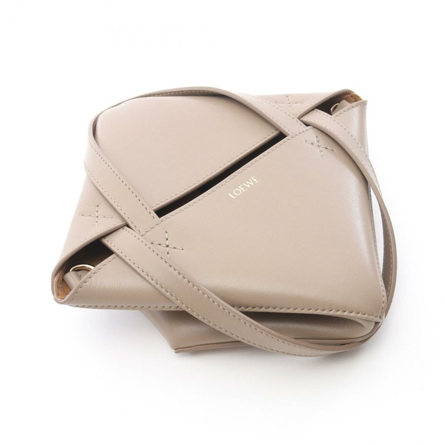 LOEWE Puzzle Fold Mini 2WAY 手提包 A657V25X012150 皮革 米色 全新 女士-5