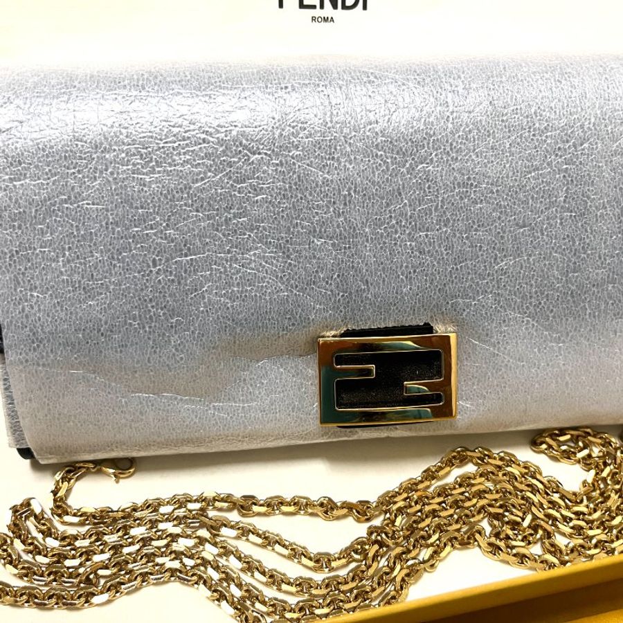 Fendi Baguette Continental With Chain 長款皮夾配飾鏈 納帕皮革皮夾 法棍WOC 經典黑色金扣-1