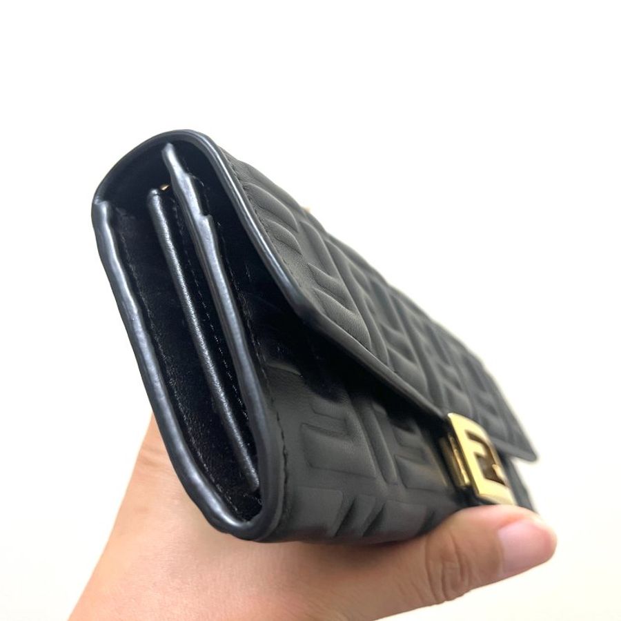 Fendi Baguette Continental With Chain 長款皮夾配飾鏈 納帕皮革皮夾 法棍WOC 經典黑色金扣-7
