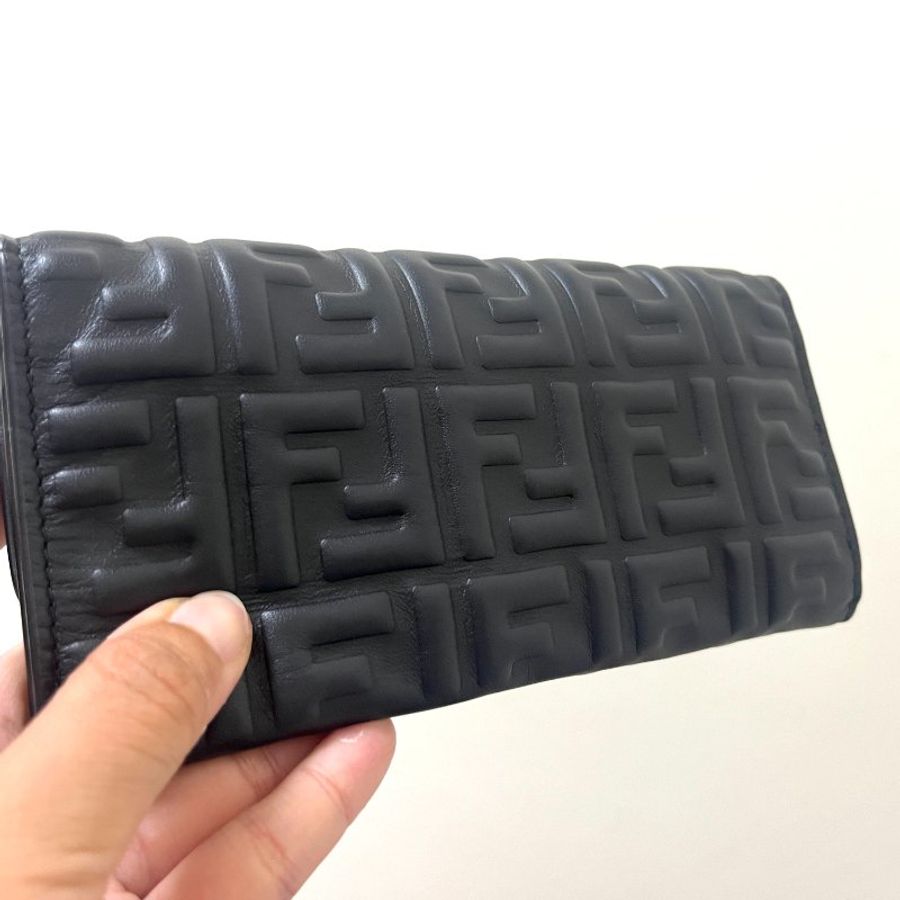 Fendi Baguette Continental With Chain 長款皮夾配飾鏈 納帕皮革皮夾 法棍WOC 經典黑色金扣-9