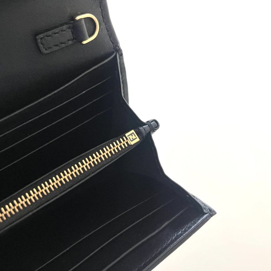 Fendi Baguette Continental With Chain 長款皮夾配飾鏈 納帕皮革皮夾 法棍WOC 經典黑色金扣-23