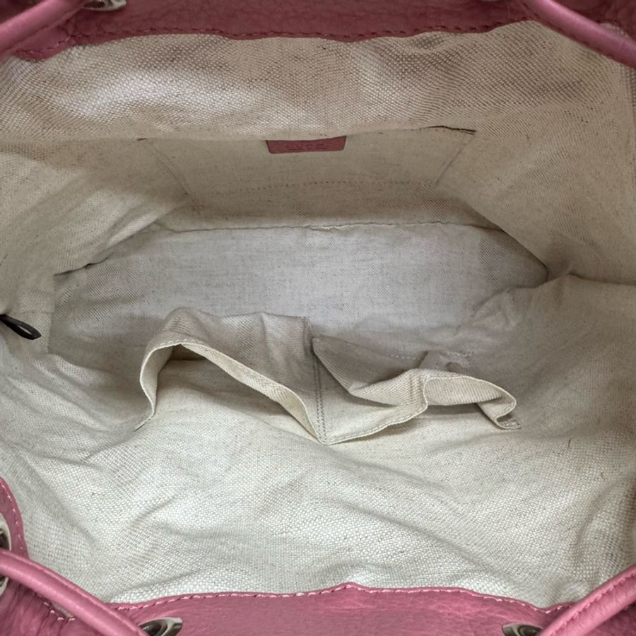 Gucci古馳 粉色全皮竹節手柄流蘇雙肩包 成色98新-9