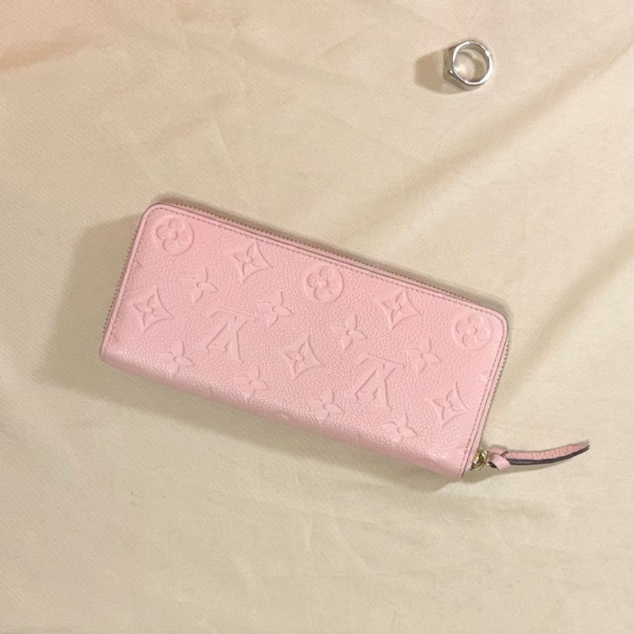 ✨近新閒置 LV 路易威登 Louis Vuitton 粉牛皮壓紋老花拉鏈8卡(二合一)窄版長夾-2