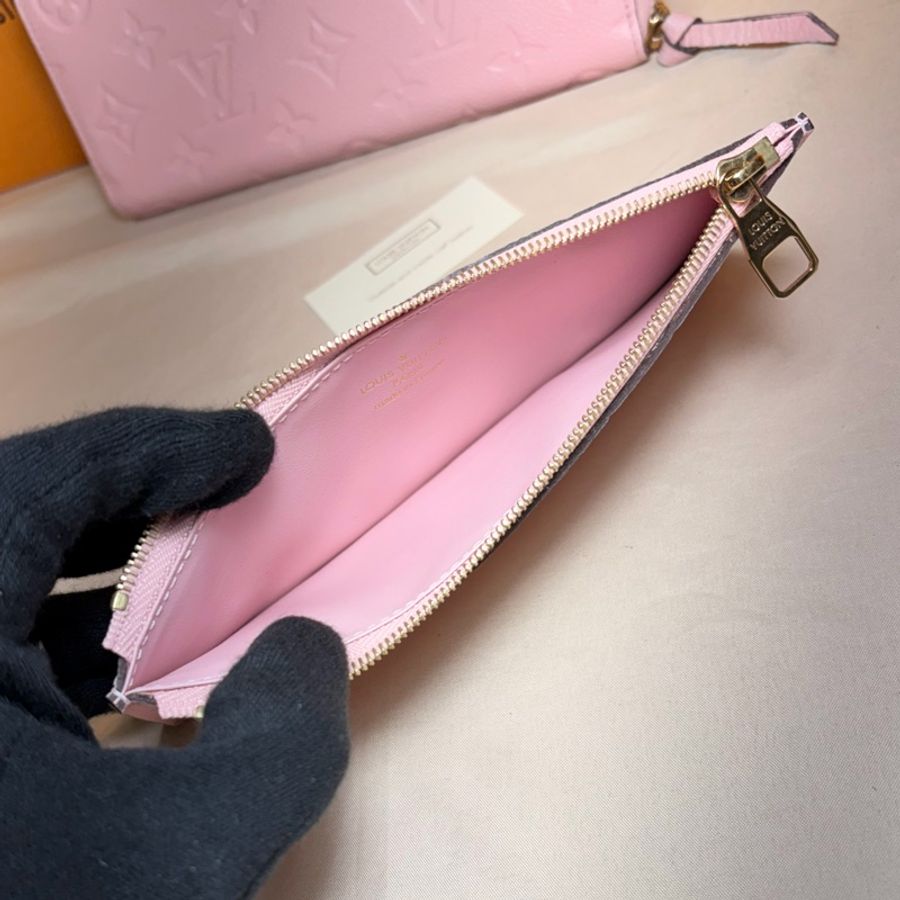 ✨近新閒置 LV 路易威登 Louis Vuitton 粉牛皮壓紋老花拉鏈8卡(二合一)窄版長夾-4