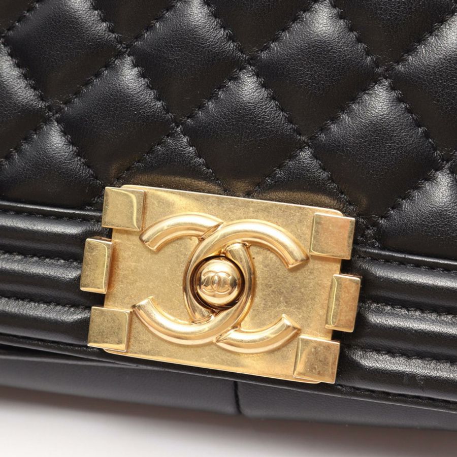 香奈兒 Boy Chanel 單肩包 A67086 羊皮 黑色 二手 金色五金 CC-9