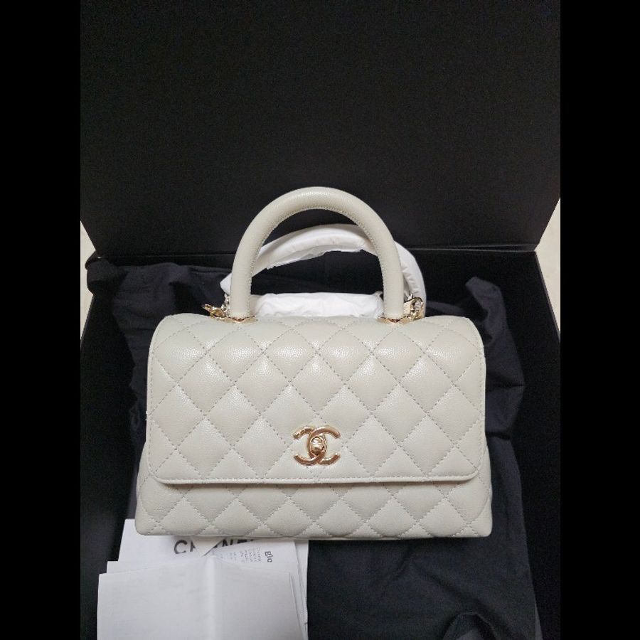 專櫃直出 Chanel Coco handle小號大象灰/淺綠色-0