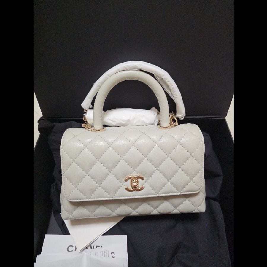專櫃直出 Chanel Coco handle小號大象灰/淺綠色-1