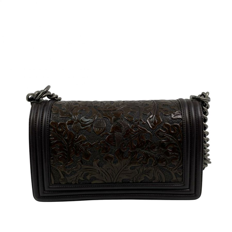△ CHANEL 香奈兒 Brown Calfskin Boy Ruthenium-Finish Metal No.19 Shoulder Bag 啡色小牛皮鍍釕金屬No.19肩背包-267013474-1