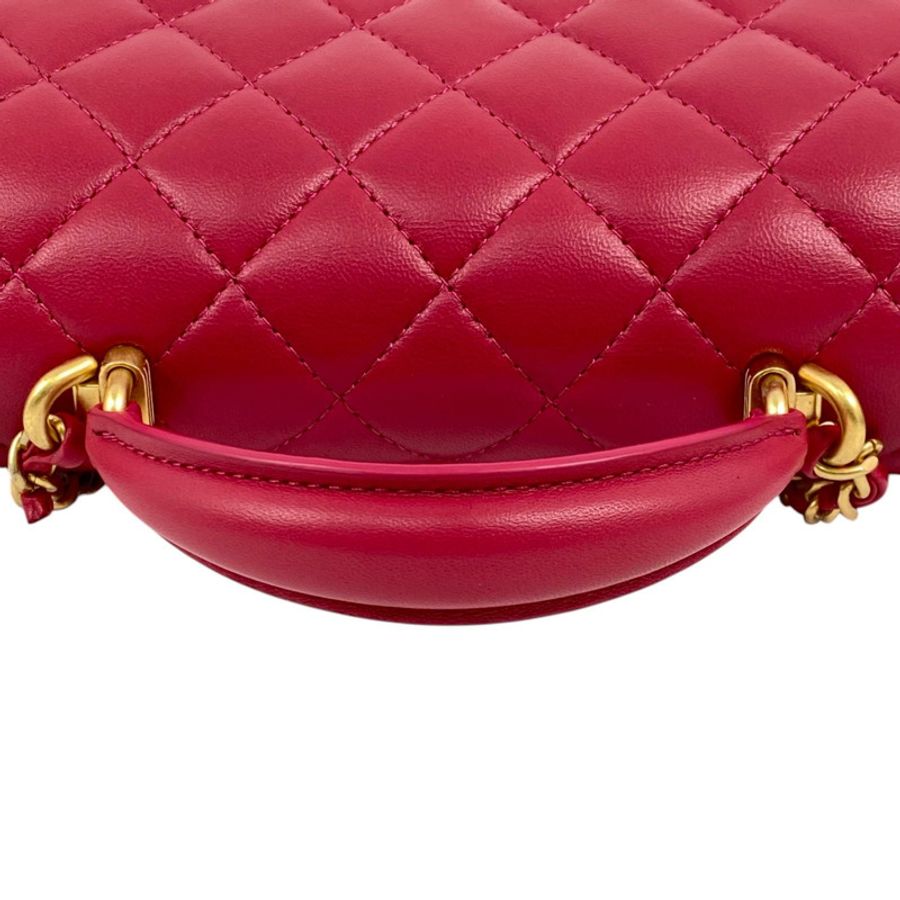 △ CHANEL 香奈兒 Hot Pink Lambskin Gold Tone Metal Top Handle Mini Classic Single Flap Chain 2 way bag 桃紅色小羊皮金色金屬鎖鏈兩用袋 AS2431-267014202-11