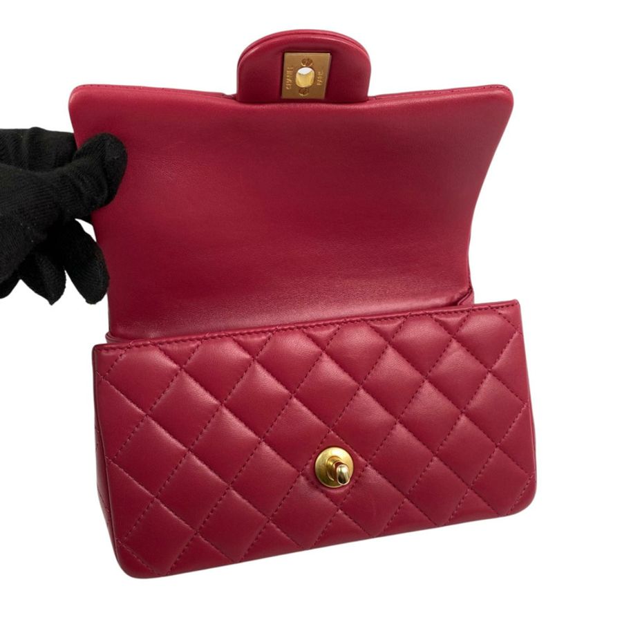 △ CHANEL 香奈兒 Hot Pink Lambskin Gold Tone Metal Top Handle Mini Classic Single Flap Chain 2 way bag 桃紅色小羊皮金色金屬鎖鏈兩用袋 AS2431-267014202-13